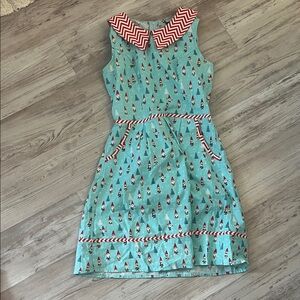 Modcloth Christmas Gnome Peppermint Stripe Turquoise and Red Patterned Dress XS